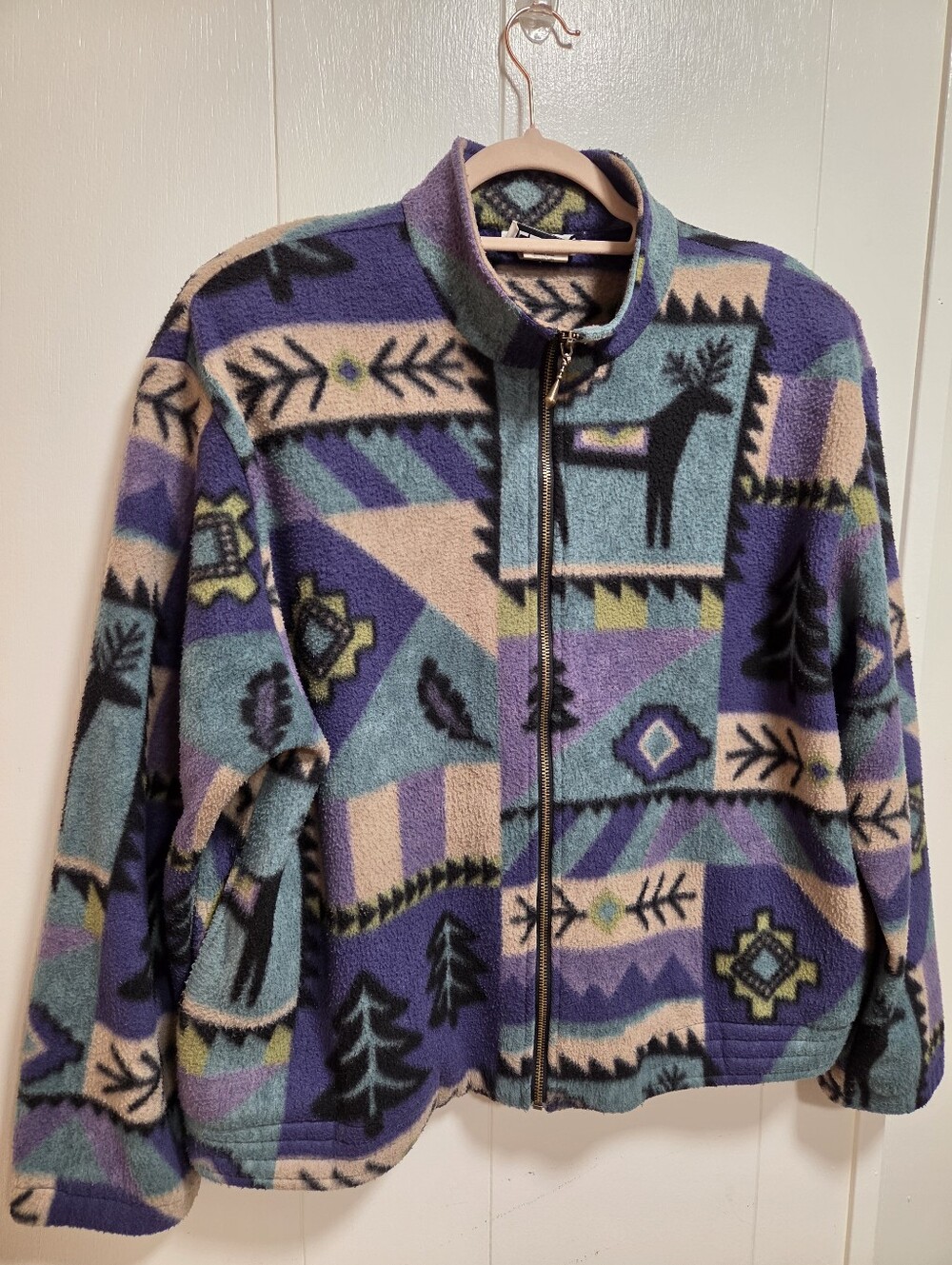 Vintage Teddi Southwest Aztec Print Fleece Full Zip Jacket XL